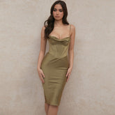 Bustier-Korsett-Midikleid mit Wasserfallausschnitt und Bügeln - Grün